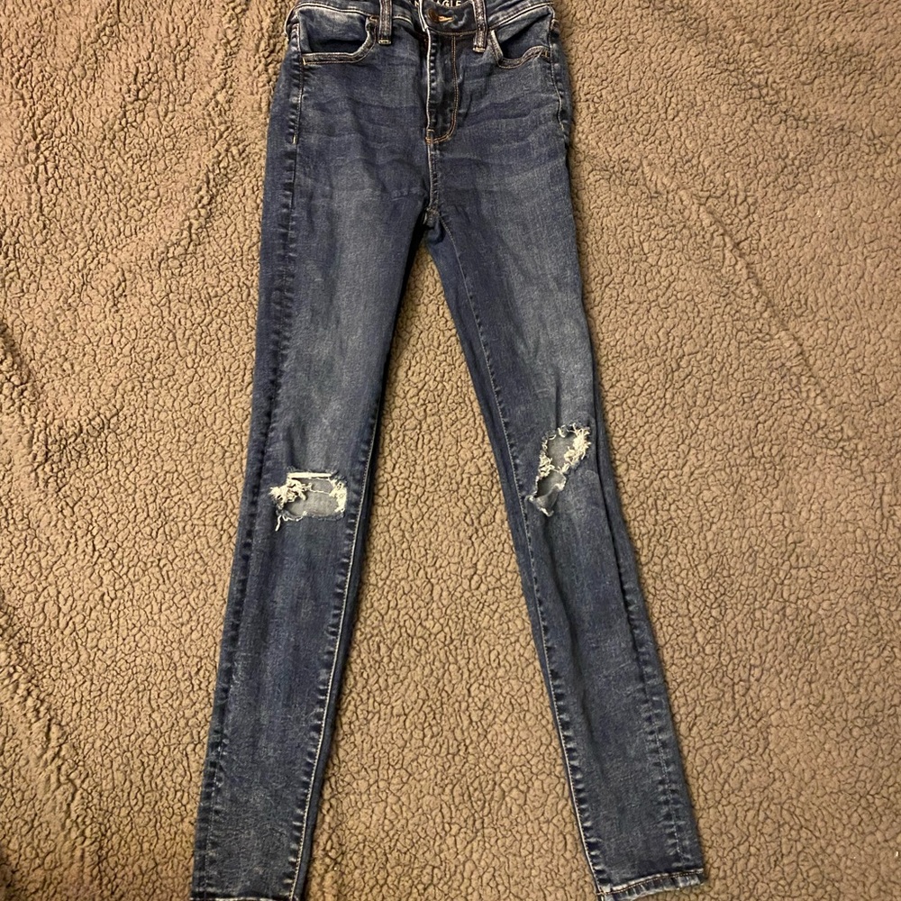 American Eagle Outfitters Dark Blue Distressed Jeggings